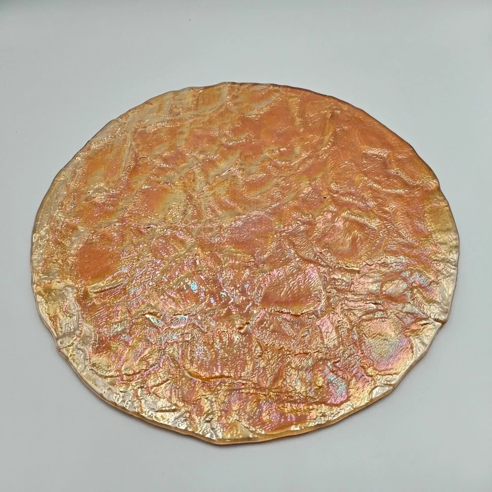 Marigold Carnival Glass Style 13 In Charger Plate Textured Ice Tree Bark Platter